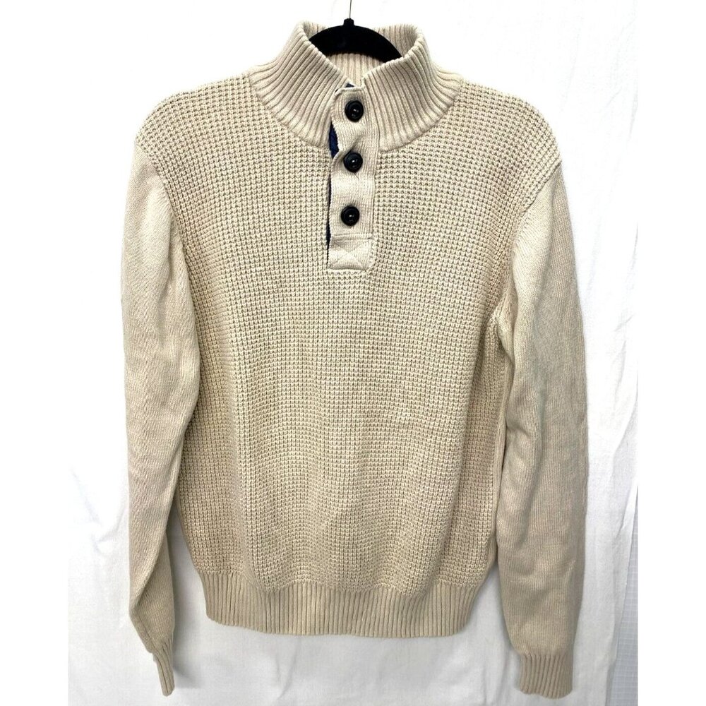 Weatherproof Vintage Sweater Men Pull Over 1/4 Button Outdoor Fisherman Large